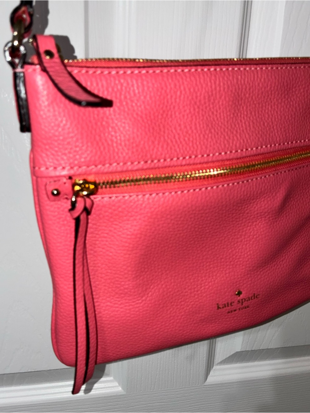 Kate Spade New York Coral Pink Pebbled Leather Crossbody Bag Adjustable Strap - Picture 10 of 11
